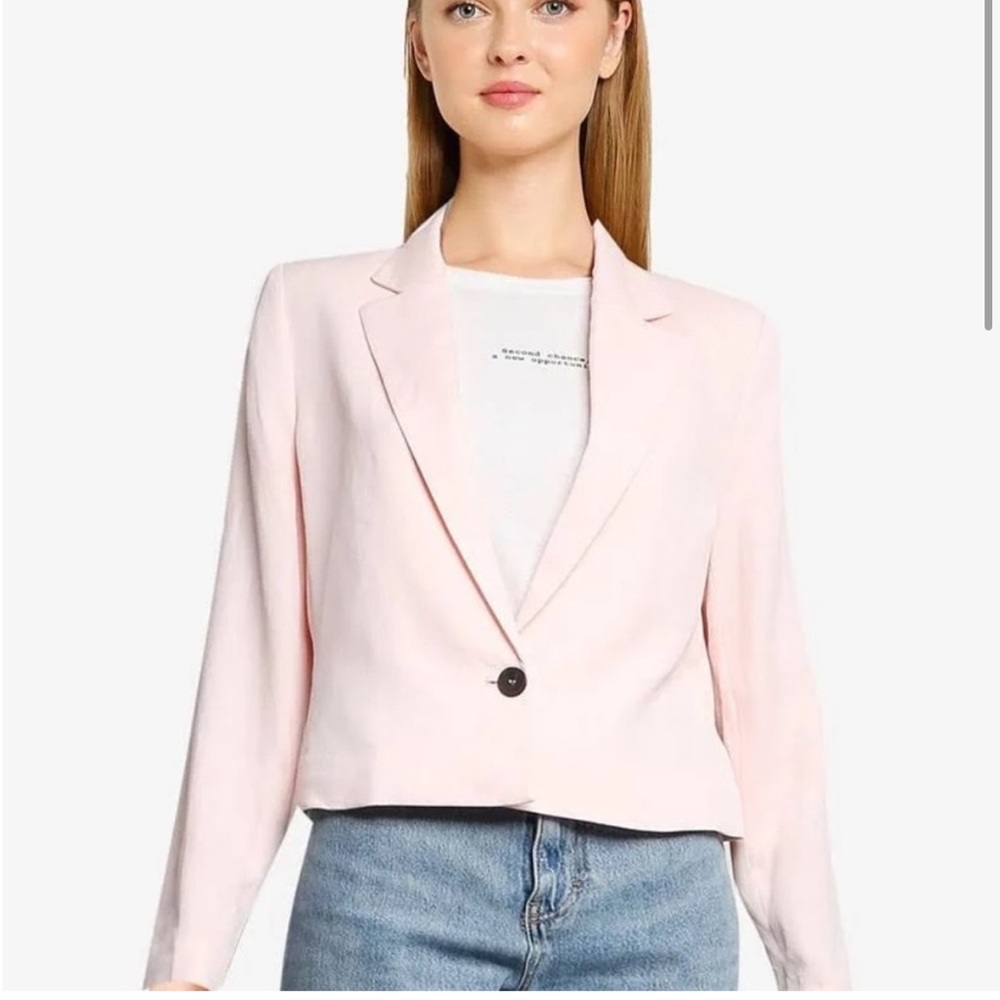 Mango cropped blazer linen blend